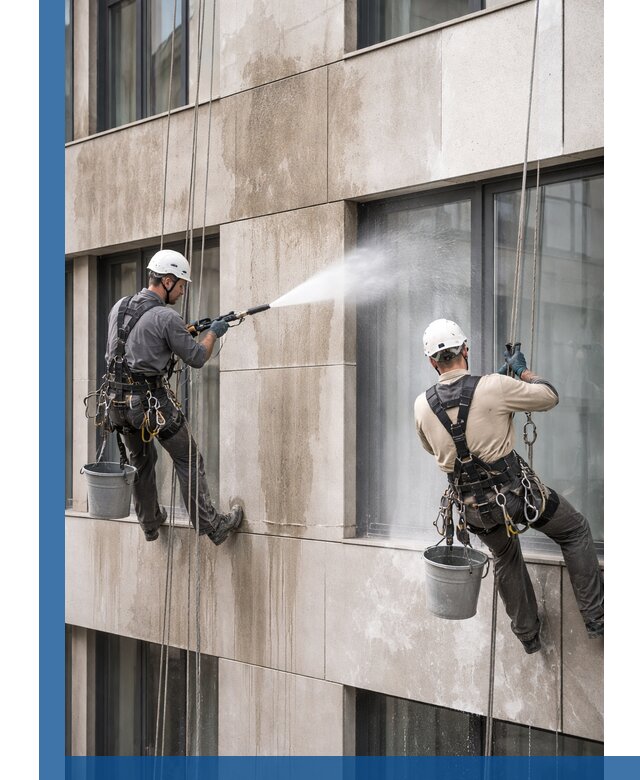 Послестроительная мойка фасада промышленным альпинизмом в Щербинке