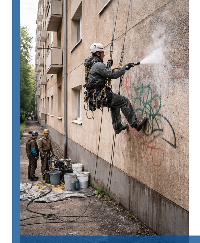 Удаление граффити с фасада в Щербинке без следов и повреждений