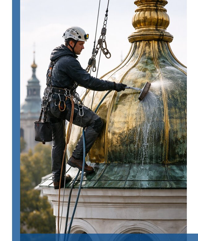 Профессиональная мойка куполов и шпилей высотными альпинистами в Щербинке