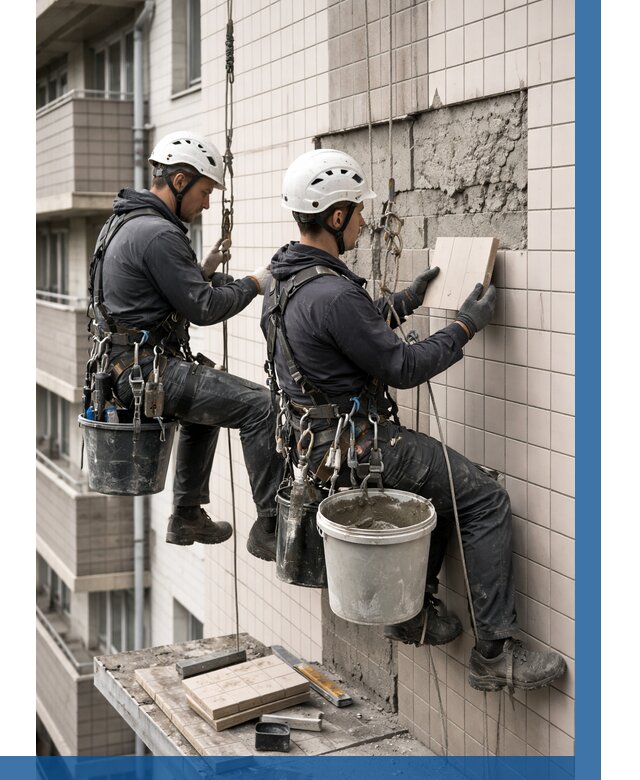 Ремонт облицовки фасада плиткой в Щербинке от 1833 р. | ВЫСОТНИК-Щрб