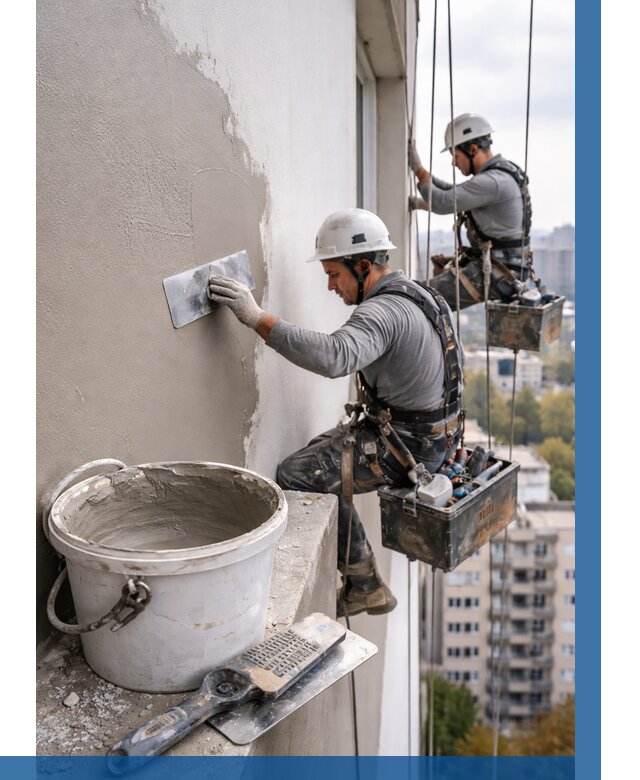 Шпаклевка фасада на высоте в Щербинке от 713 р. | ВЫСОТНИК-Щрб
