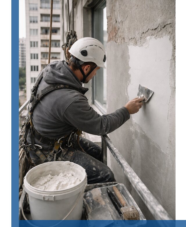 Шпаклевка фасадов на высоте с промальпинистами в Щербинке