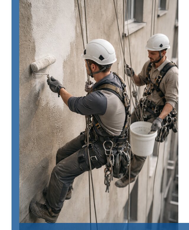 Грунтовка фасада на высоте в Щербинке промышленными альпинистами