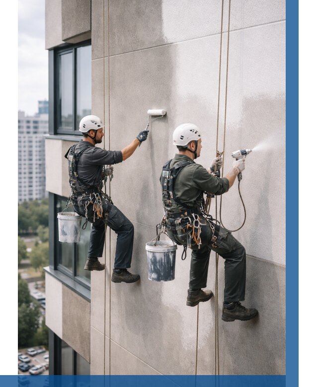 Покраска фасада альпинистами в Щербинке от 305 р. | ВЫСОТНИК-Щрб