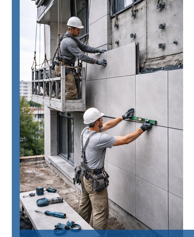 Монтаж керамогранита на фасад в Щербинке под ключ с гарантией качества