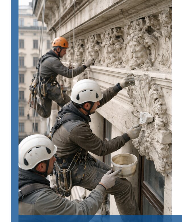 Реставрация фасадной лепнины с высотными работами в Щербинке