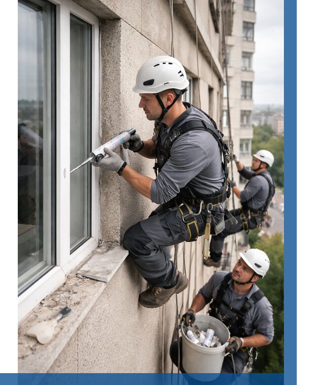 Герметизация оконных швов снаружи в Щербинке от 1527 р. | ВЫСОТНИК-Щрб