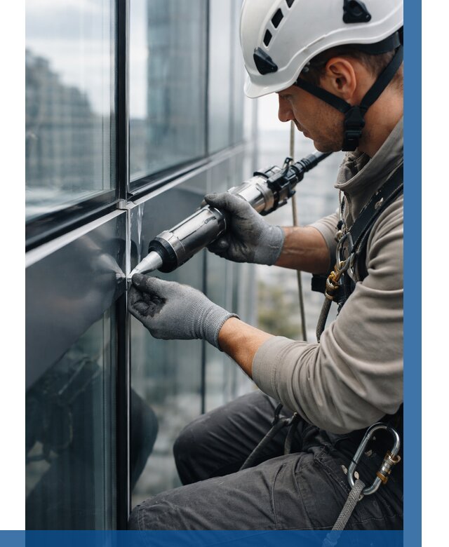 Герметизация стыков витража в Щербинке от 1222 р. | ВЫСОТНИК-Щрб