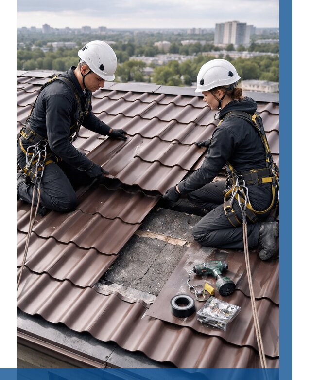 Ремонт металлочерепицы на крыше в Щербинке от 916 р. | ВЫСОТНИК-Щрб