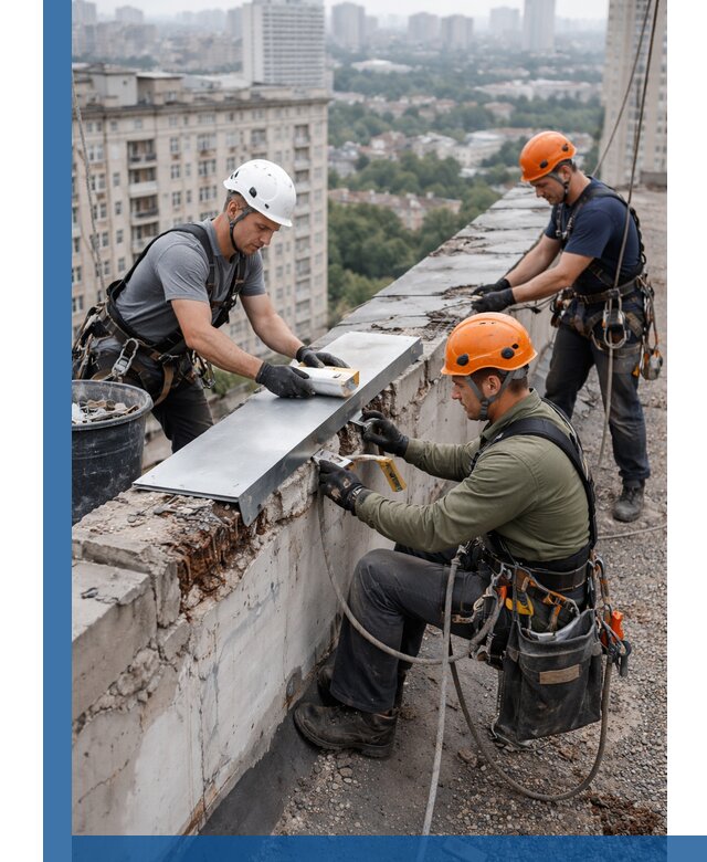 Ремонт парапета на кровле в Щербинке, высотные работы с гарантией