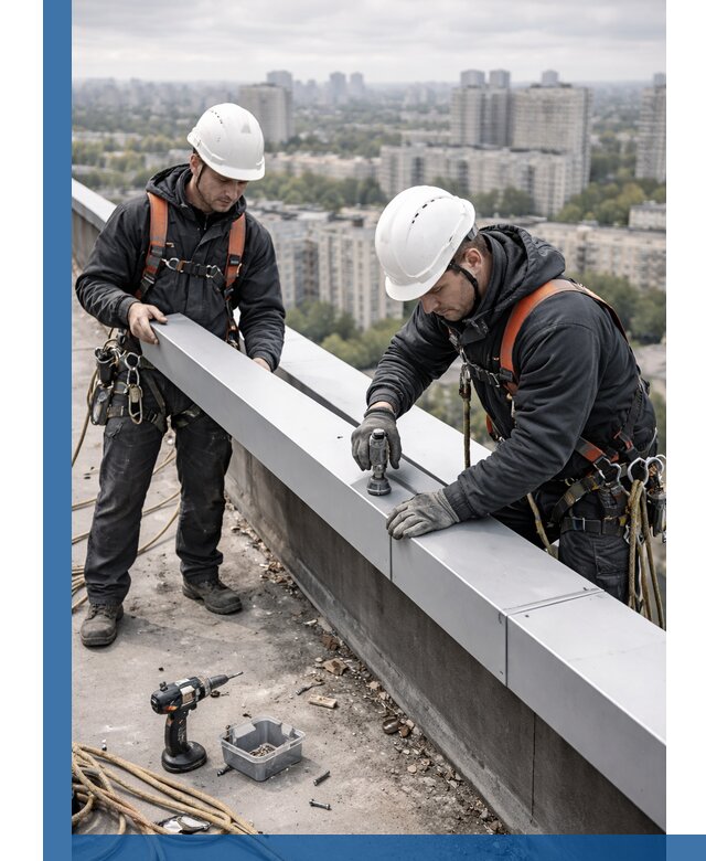 Монтаж парапетных крышек и ограждений кровли в Щербинке