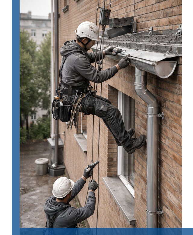 Монтаж водосточной системы на здании в Щербинке под ключ