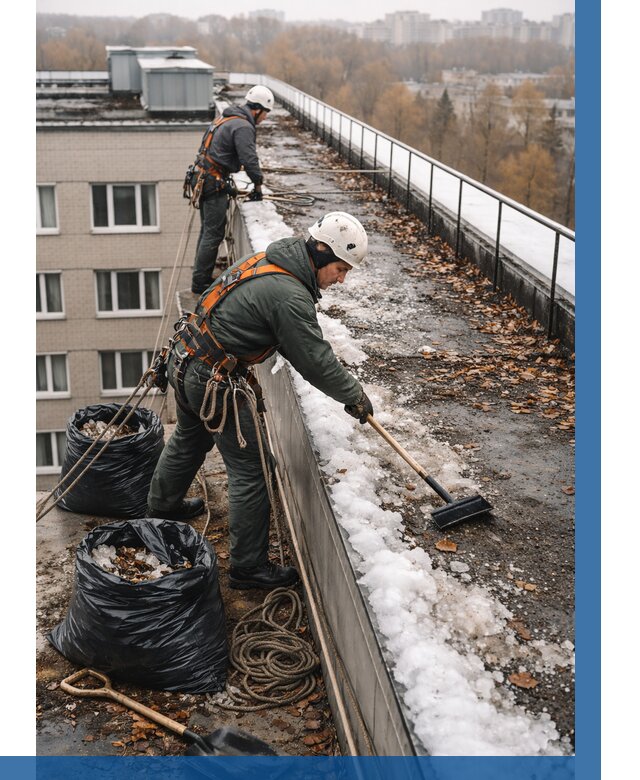 Очистка кровли по периметру в Щербинке от 560 р. | ВЫСОТНИК-Щрб