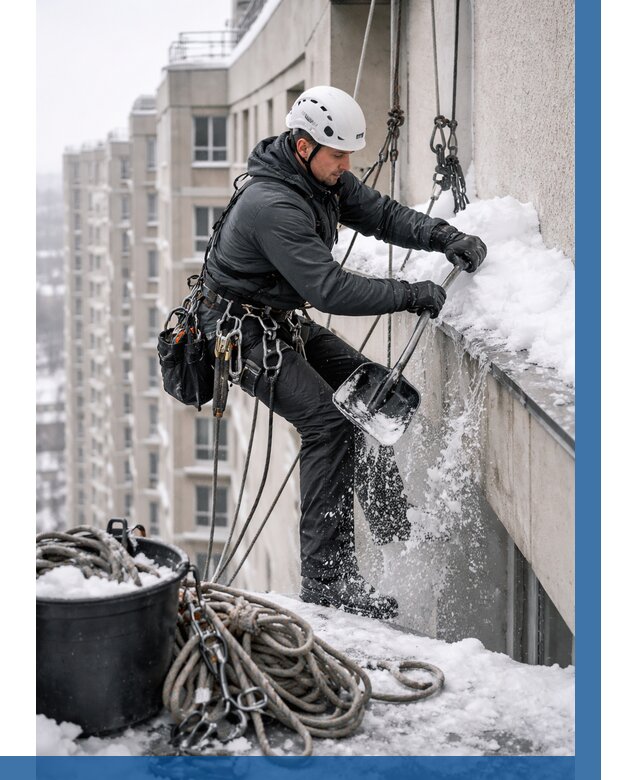 Очистка карнизов от снега в Щербинке от 305 р. | ВЫСОТНИК-Щрб