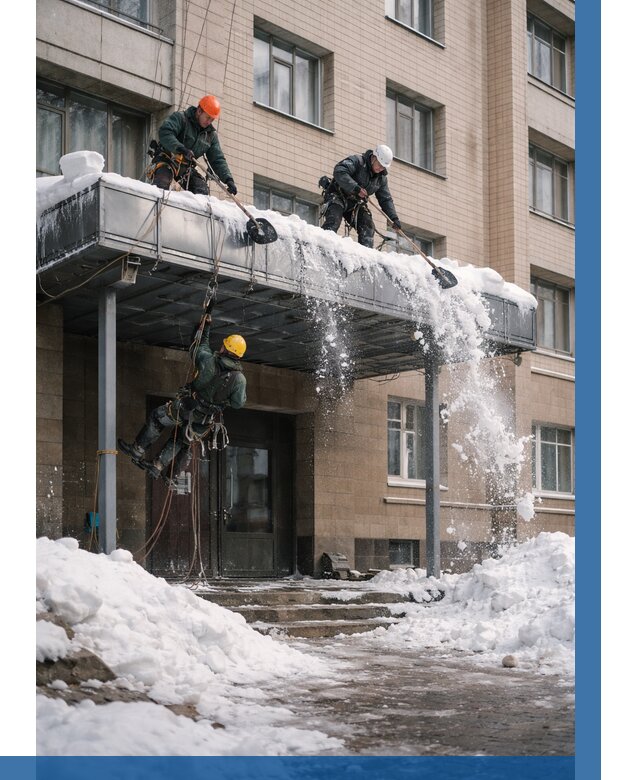 Очистка козырьков от снега в Щербинке от 3564 р. | ВЫСОТНИК-Щрб