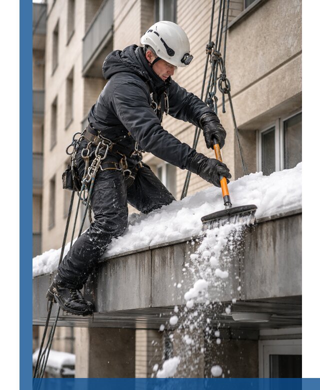 Очистка козырьков от снега в Щербинке круглогодично безопасно