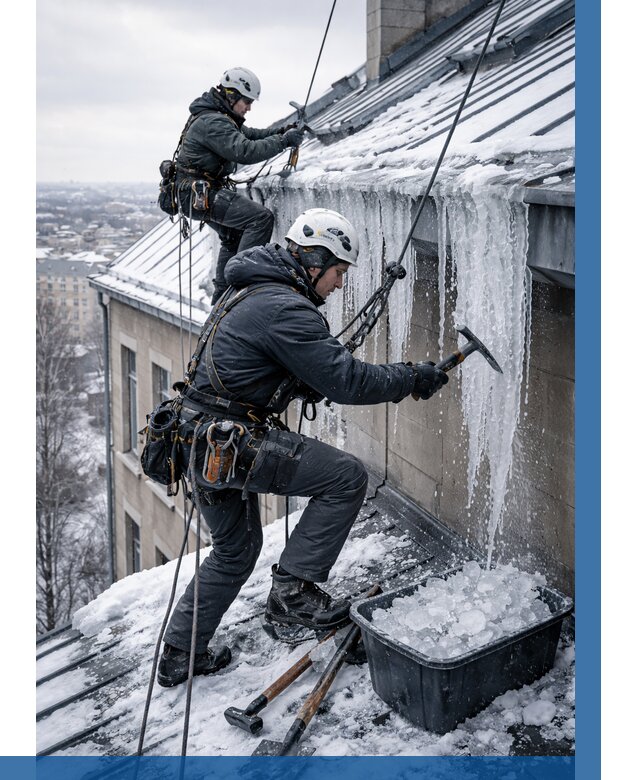 Удаление наледи с кровли в Щербинке от 5600 р. | ВЫСОТНИК-Щрб