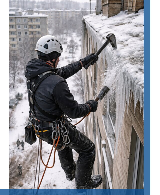 Сбивание сосулек с крыши в Щербинке по цене от 4582 р. | ВЫСОТНИК-Щрб