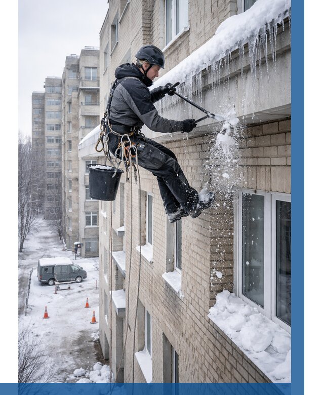 Удаление наледи с карнизов в Щербинке от 356 р. | ВЫСОТНИК-Щрб