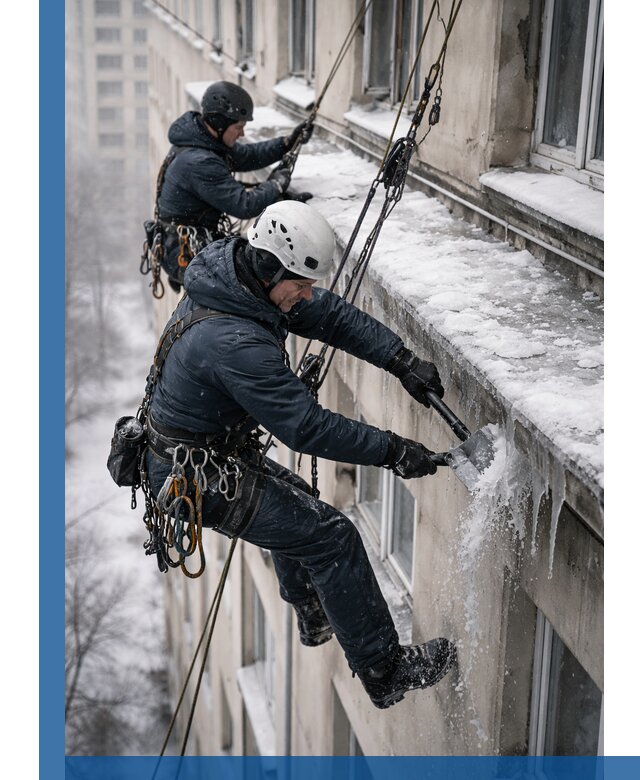 Удаление наледи и сосулек с карнизов в Щербинке профессионально