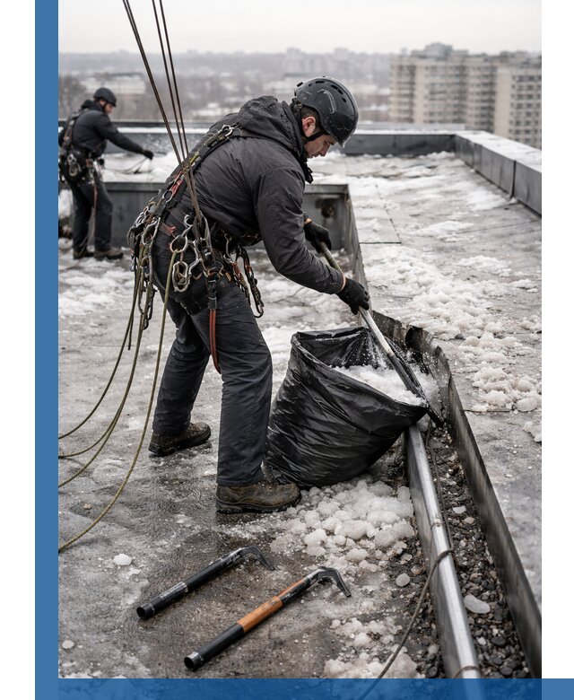 Аварийная очистка кровли в Щербинке от промальпинистов