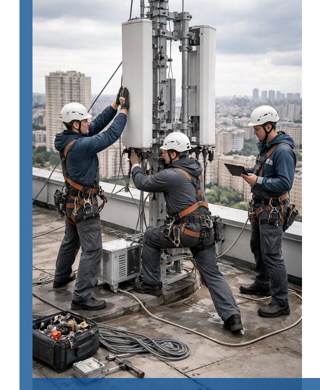 Монтаж антенн связи на крыше в Щербинке с вводом в эксплуатацию