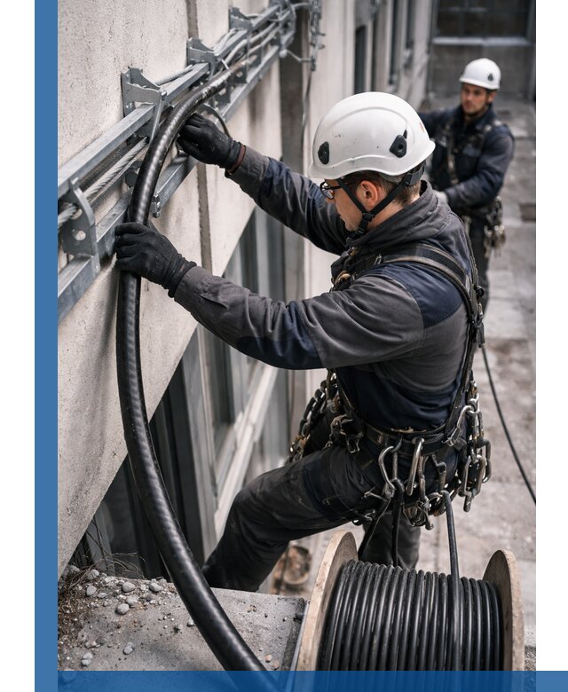 Протяжка кабеля питания на высоте в Щербинке с гарантией безопасности и качества