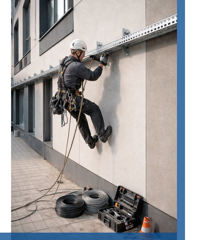 Монтаж кабельных лотков на фасаде в Щербинке от 1222 р. | ВЫСОТНИК-Щрб