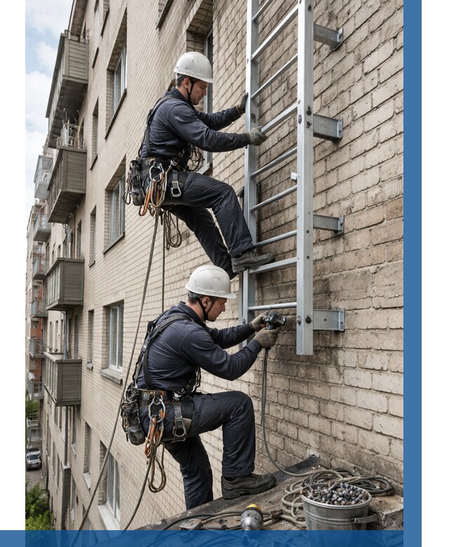 Монтаж пожарной лестницы в Щербинке от 25455 р заказать у ВЫСОТНИК-Щрб