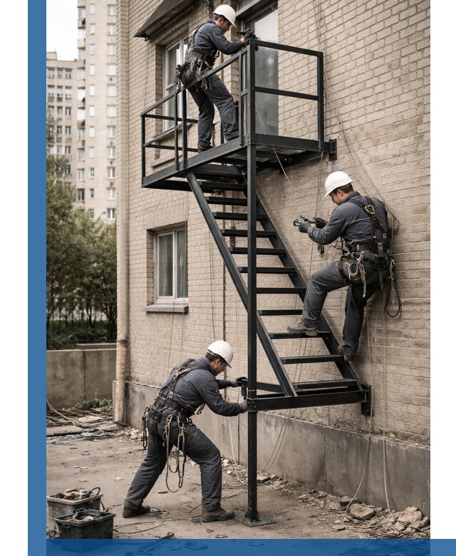 Монтаж пожарной лестницы в Щербинке, установка и крепление