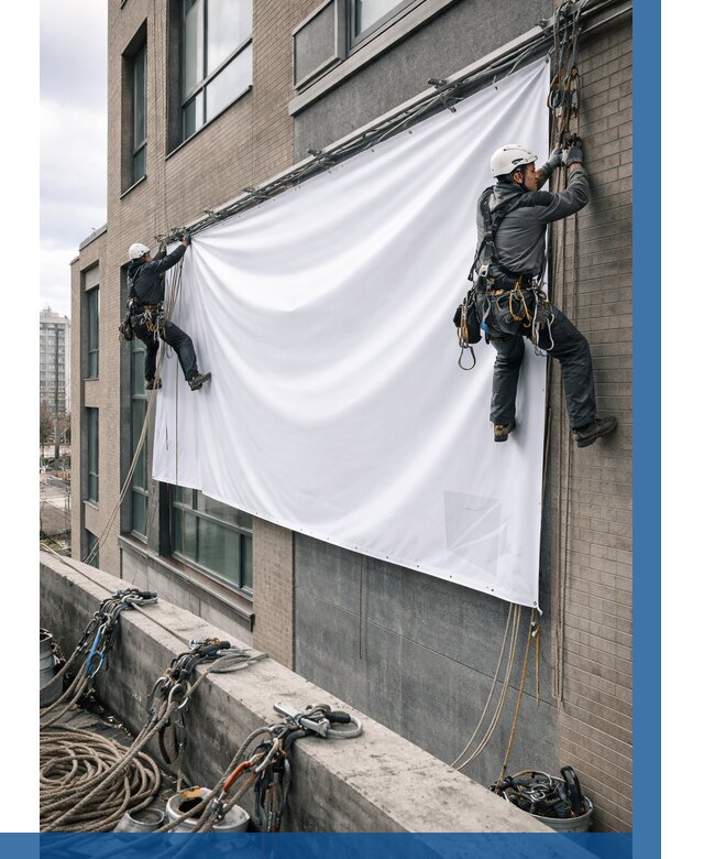 Монтаж баннеров на фасаде в Щербинке от 662 р. заказать ВЫСОТНИК-Щрб