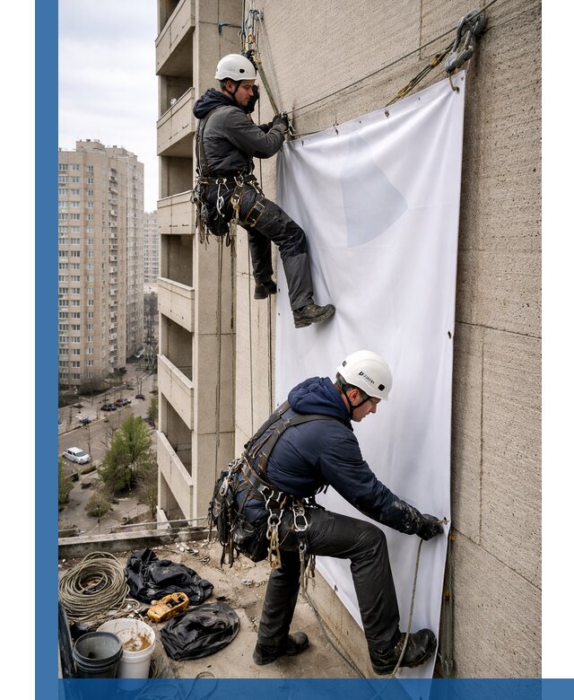 Профессиональный монтаж баннеров на фасаде в Щербинке