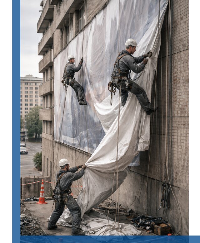 Демонтаж баннеров с фасада в Щербинке оперативно и безопасно