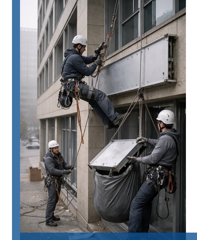 Демонтаж рекламной вывески с высотными работами в Щербинке