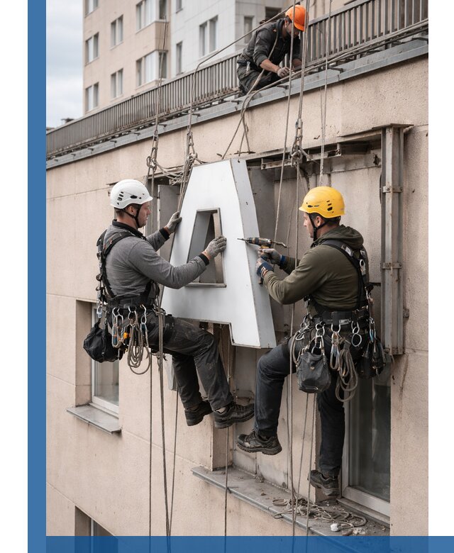 Ремонт и восстановление наружных вывесок на высоте в Щербинке