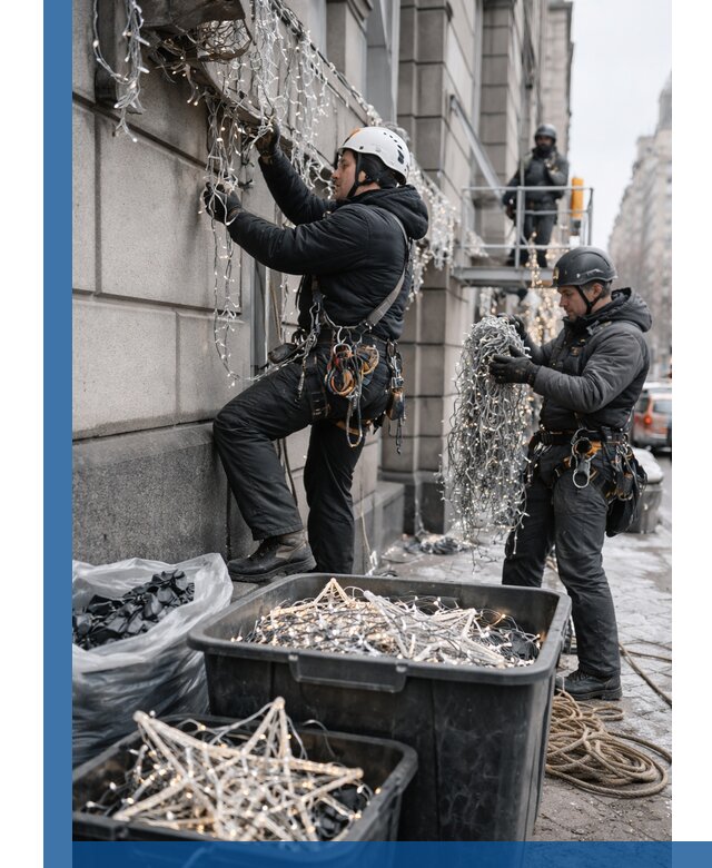 Демонтаж новогоднего оформления и гирлянд в Щербинке