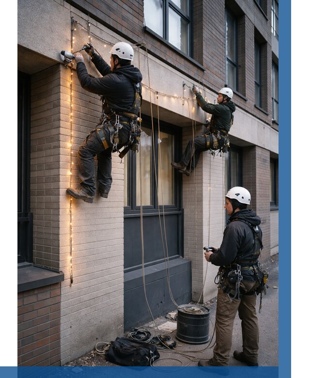 Монтаж гирлянд на фасаде в Щербинке от 3564 р. | ВЫСОТНИК-Щрб