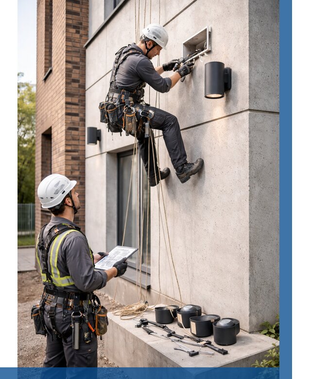 Монтаж фасадного освещения в Щербинке от 2546 р. | ВЫСОТНИК-Щрб