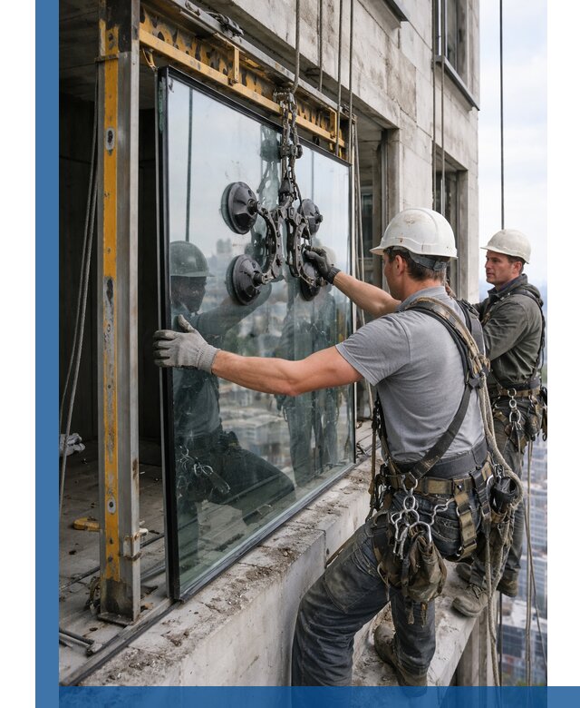 Монтаж стеклопакетов на высоте в Щербинке с промышленным альпинизмом