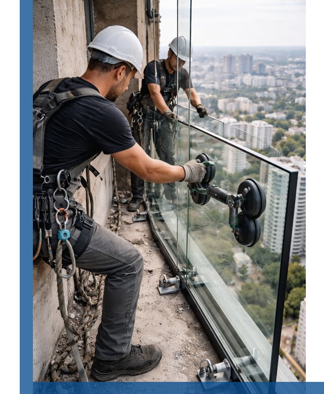 Монтаж стеклянных ограждений под ключ с гарантией в Щербинке