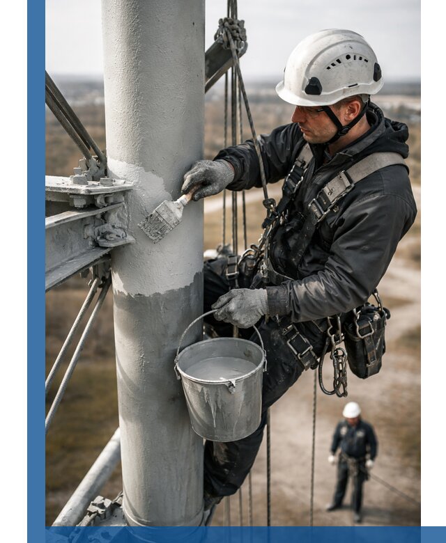 Покраска мачт связи в Щербинке промышленными альпинистами