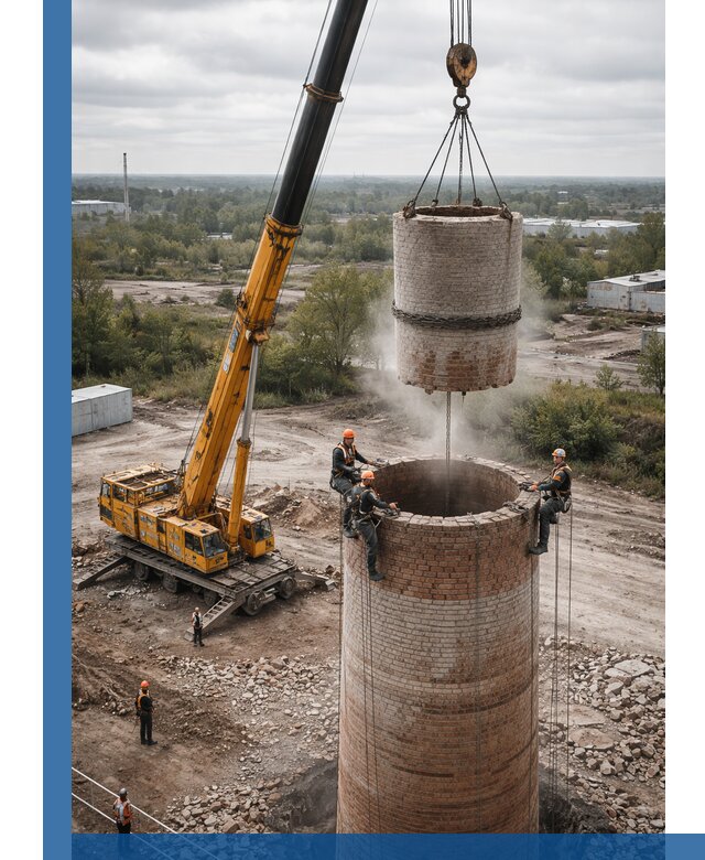 Демонтаж дымовой трубы в Щербинке с гарантиями безопасности