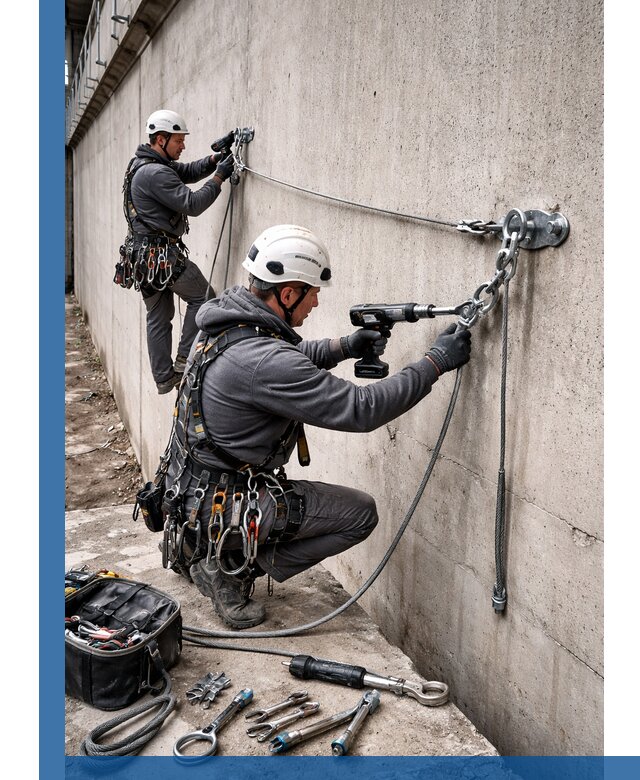 Монтаж анкерных линий высотной безопасности в Щербинке